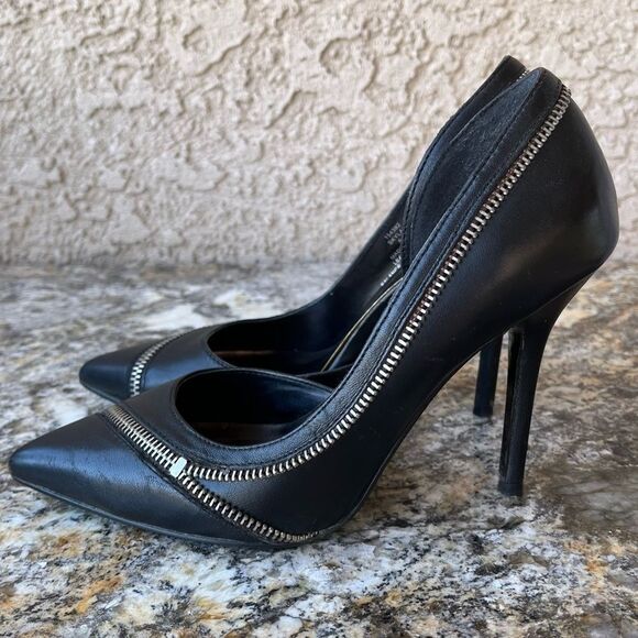 Michael Skylar Black Leather Zipper Heels - Women’s Size 6.5 - Pre-Owned - Picture 3 of 9